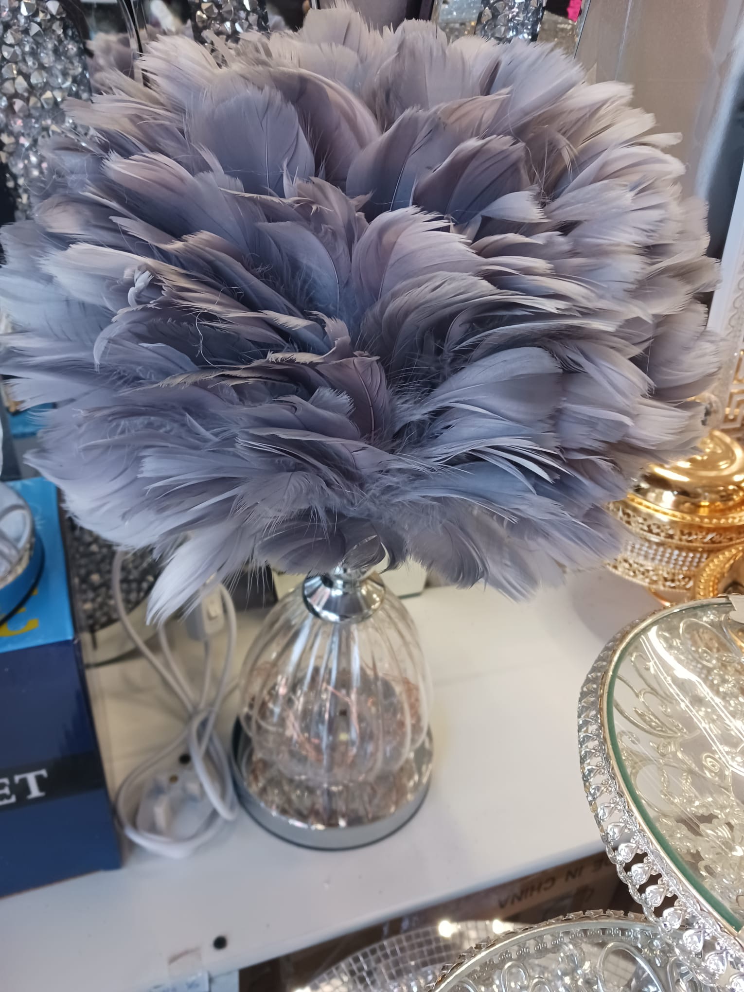 Grey feather lamp